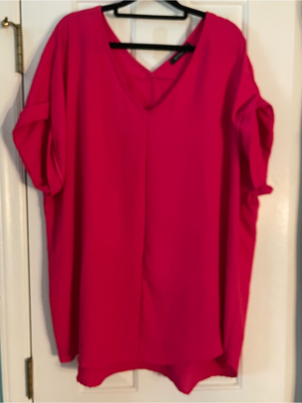 Relaxed V-Neck Tunic Top in Hot Pink